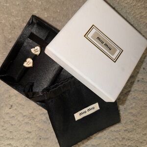 Miu Miu Gold Heart Stud Earrings with White Enamel for Pierced Ears